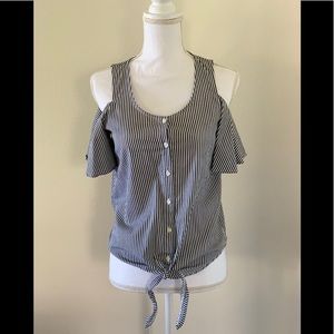 Pink Rose Vertical-Striped Button Up Blouse